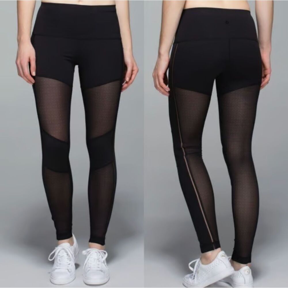 Lululemon Leggings 4 Small Black Heat to Street Mesh Hot Yoga Stretch Tights